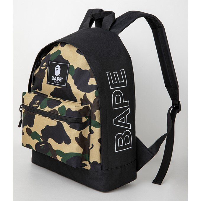DS! A Bathing Ape Bape Leather Patch Nylon Day Pack Backpack Navy –