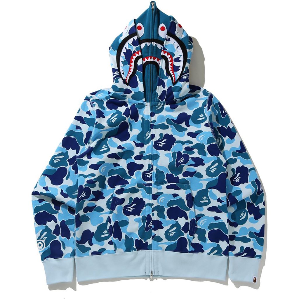BAPE Double shark full zip hoodie Blue camo A Bathing Ape