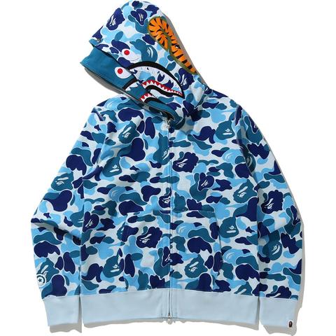 BAPE WIDE ABC CAMO SHARK FULL ZIP DOUBLE HOODIE BLUE