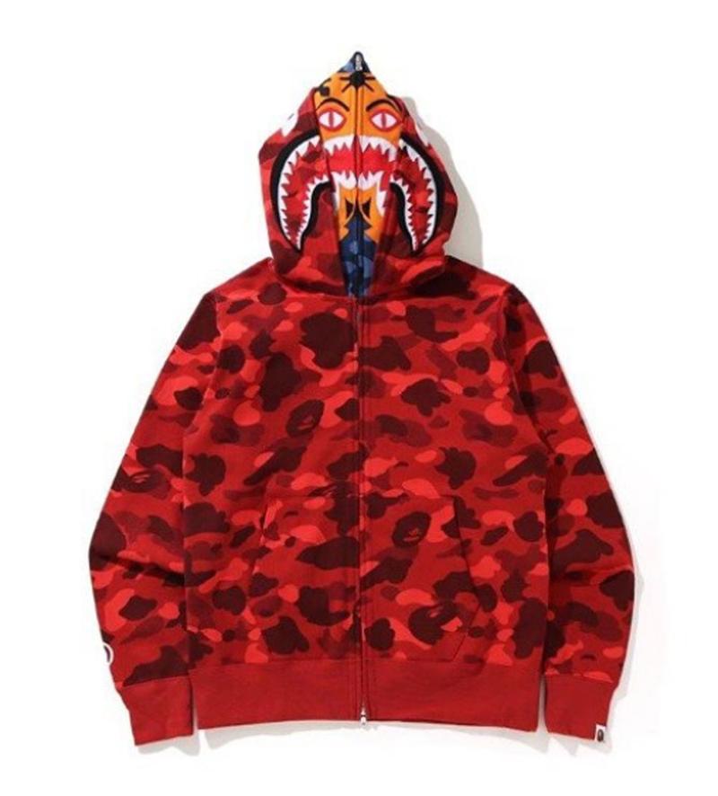 BAPE WIDE ABC CAMO SHARK FULL ZIP DOUBLE HOODIE "RED"