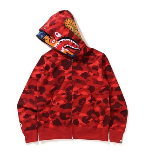 BAPE WIDE ABC CAMO SHARK FULL ZIP DOUBLE HOODIE "RED"