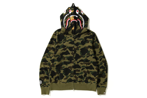 BAPE DOUBLE SHARK GREEN CAMO WIDE FULL ZIP HOODIE