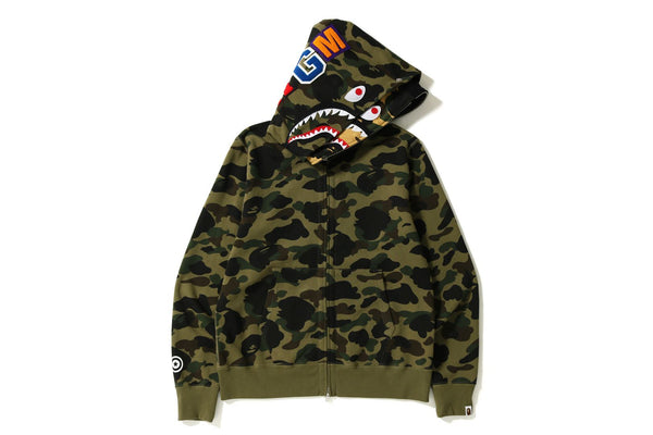 BAPE DOUBLE SHARK GREEN CAMO WIDE FULL ZIP HOODIE